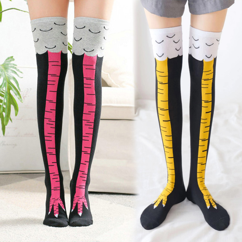 Funny Chicken Leg Socks - 1足 レディース プリント ニーハイソックス トレンド 漫画