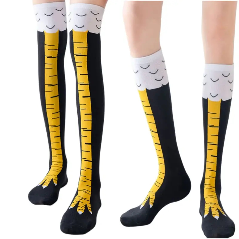 Funny Chicken Leg Socks - 1/2/4 ペア女性ニーハイソックストレンディな漫画面白い鶏の爪靴下フィットネススポーツカジュアルスリムレッグロングチューブソックス女性