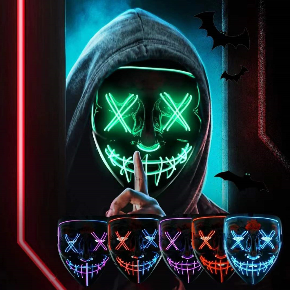 Led Purge Mask Halloween - ハロウィンマスク男性女性用 LED パージマスク帽子パーティーマスクネオンライト点滅カーニバルコスプレ衣装小道具 2023