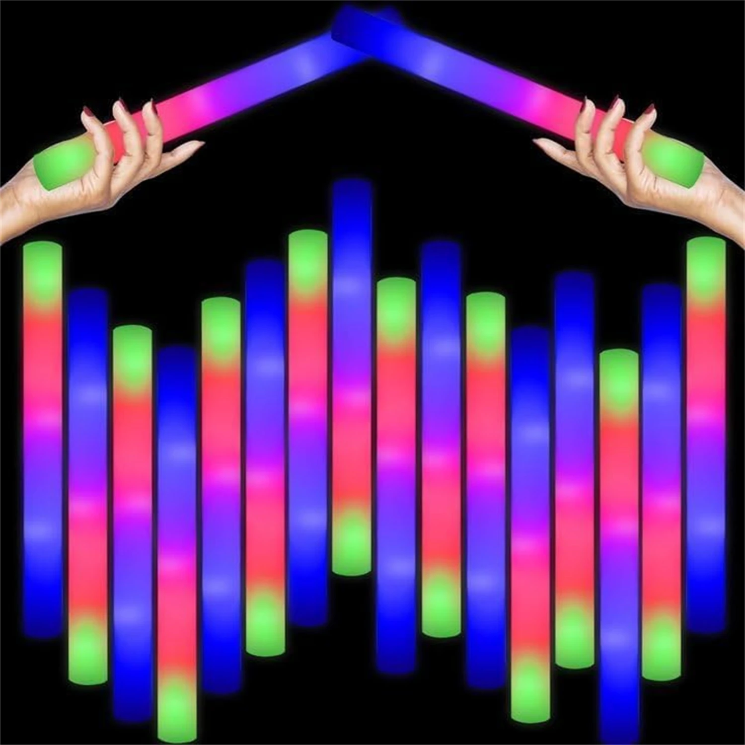 Flashing Led Foam Sticks Party - 50個のLEDフォームグロースティック、8～10時間点滅、巨大なライトアップフォームスティック、暗闇で光るパーティーの記念品、結婚式、誕生日用