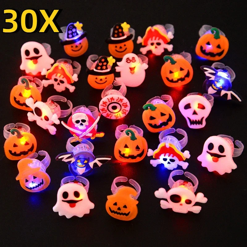 Glow In The Dark Party Glasses - 子供のための明るいハロウィーンの指輪、かわいいカボチャ、ゴーストアイ、ゴースト、海賊クモの巣、フラッシュフィンガーリング、子供のおもちゃ
