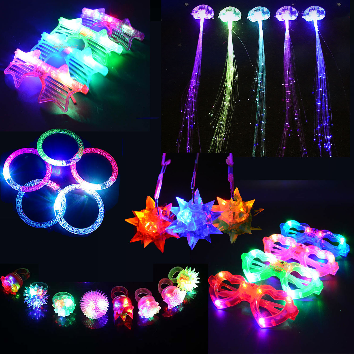 Glow In The Dark Party Glasses - 明るいパーティーのおもちゃセット,子供用,点滅リング,バブルブレスレット,メガネ,誕生日プレゼント,結婚式,フェスティバルアクセサリー,29個
