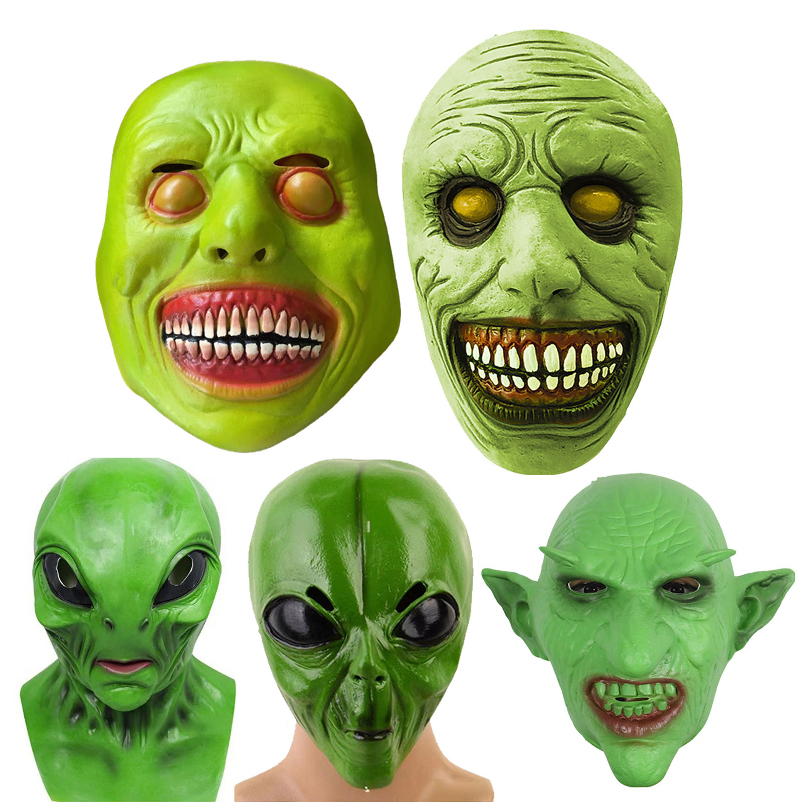 Latex Alien Mask Realistic - ハロウィンエイリアンマスクリアルなキセノモーフUFOマスクホラーモンスターフェイスラテックスマスク仮面舞踏会コスプレ衣装ジム・キャリーグリーンマスク