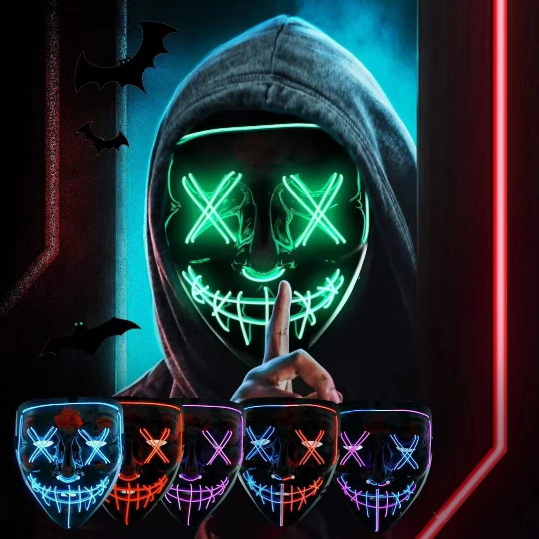 ワイヤレスネオンLEDパージマスク 暗闇で光るホラーライトア - Led Purge Mask Halloween のレビューと価格