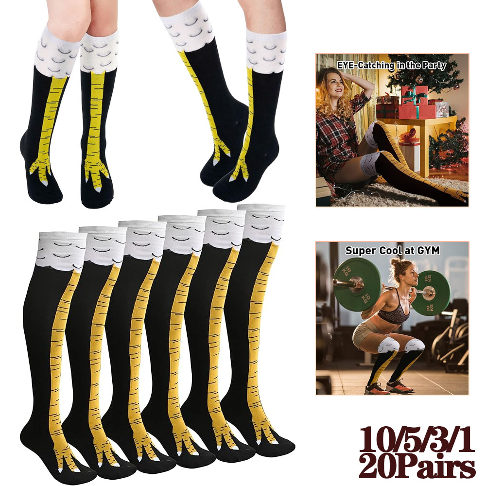 1-20 ペア面白い 3D 鶏の爪ニーハイソックス女性用暖か - Funny Chicken Leg Socks のレビューと価格