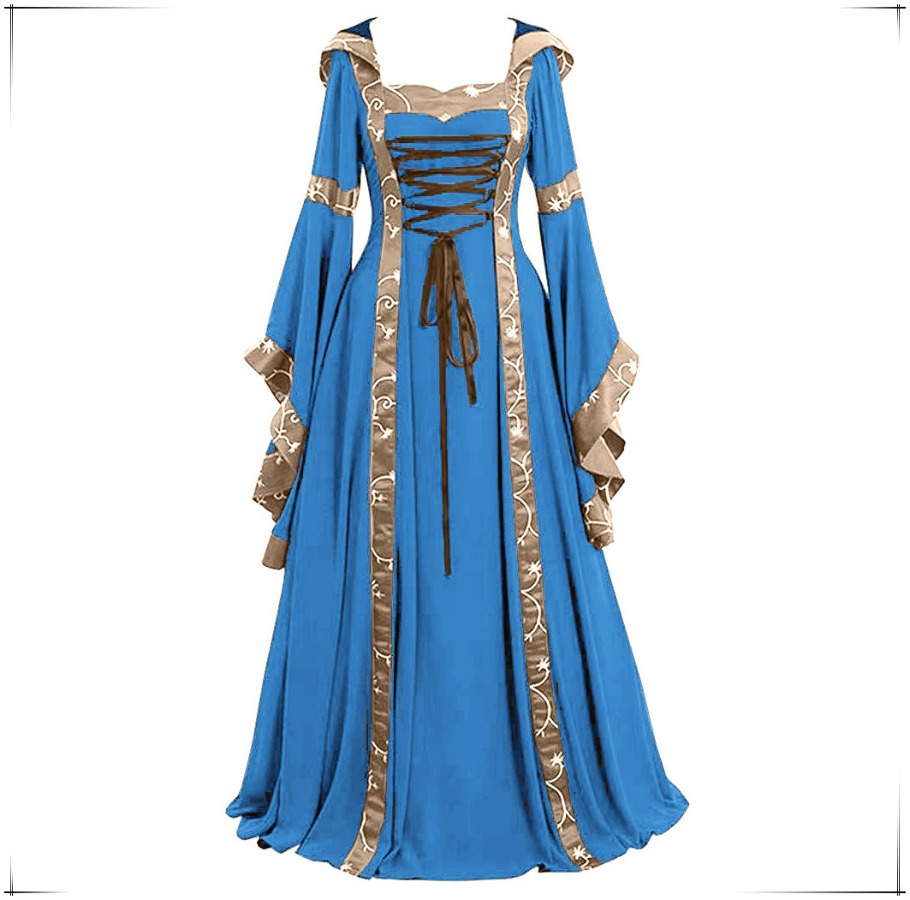 新作、女性用、中世ゴシック風、フード付き、ロング丈ドレス、ビ - Medieval Renaissance Dress Women のレビューと価格