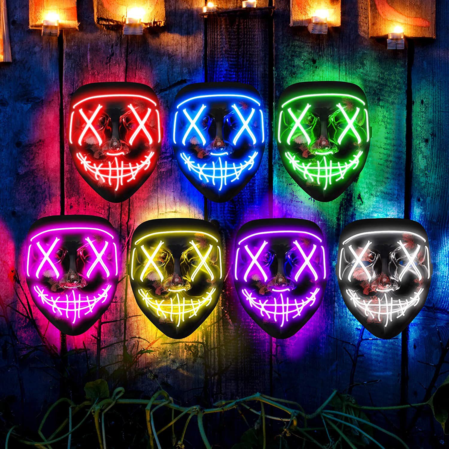 ワイヤレス怖い光るマスク、LEDライトパージ、ハロウィーンホ - Led Purge Mask Halloween のレビューと価格