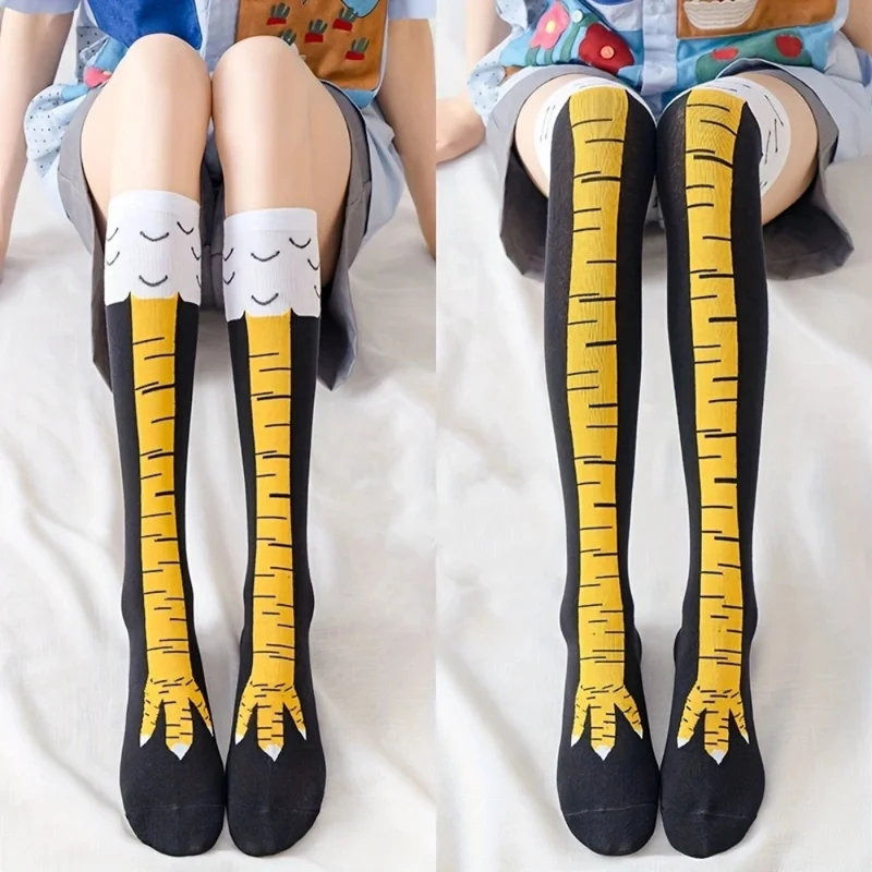 1/2ペアチキンポウズフットロングソックス女性用オーバーニー - Funny Chicken Leg Socks のレビューと価格