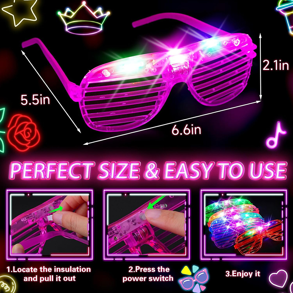 LEDメガネ 6色ネオンカラー 暗闇で光る パーティーグッズ - Glow In The Dark Party Glasses のレビューと価格